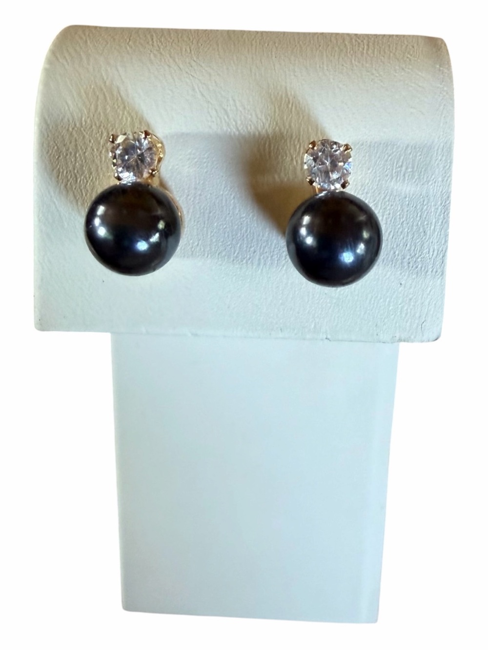 Classic Dark Gray Faux Pearl and Cubic Zirconia Stud Earrings